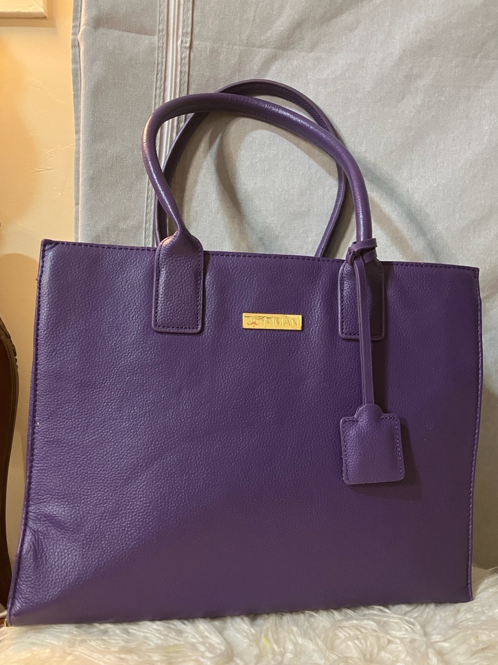 Joy & Iman Purple Split Leather Hollywood Organizer Tote Bag - Good Condition